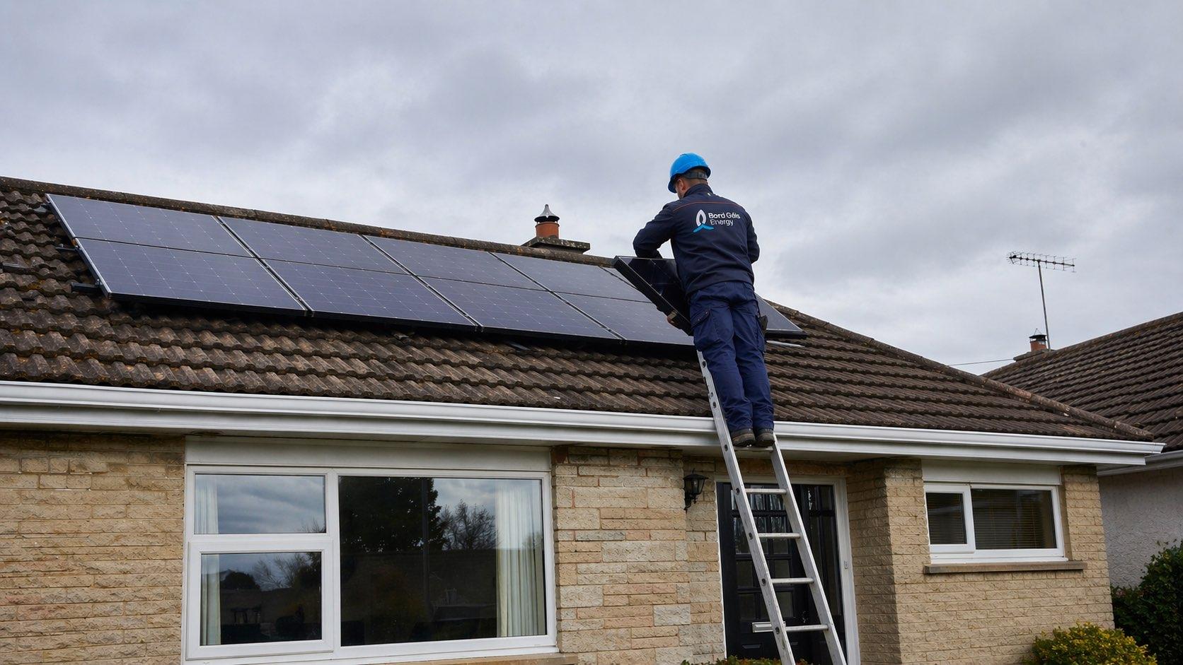 Bord Gáis solar panels being installed on an Irish home roof