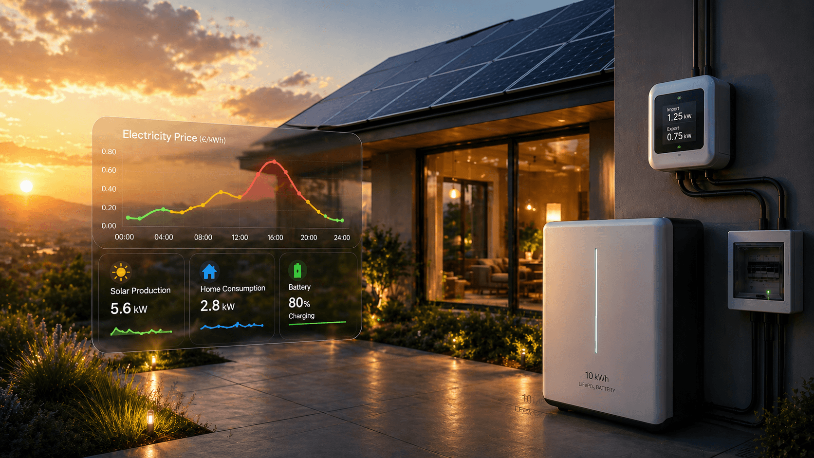 Dynamic electricity tariffs Ireland — solar panels, home battery, and a half-hourly electricity price chart