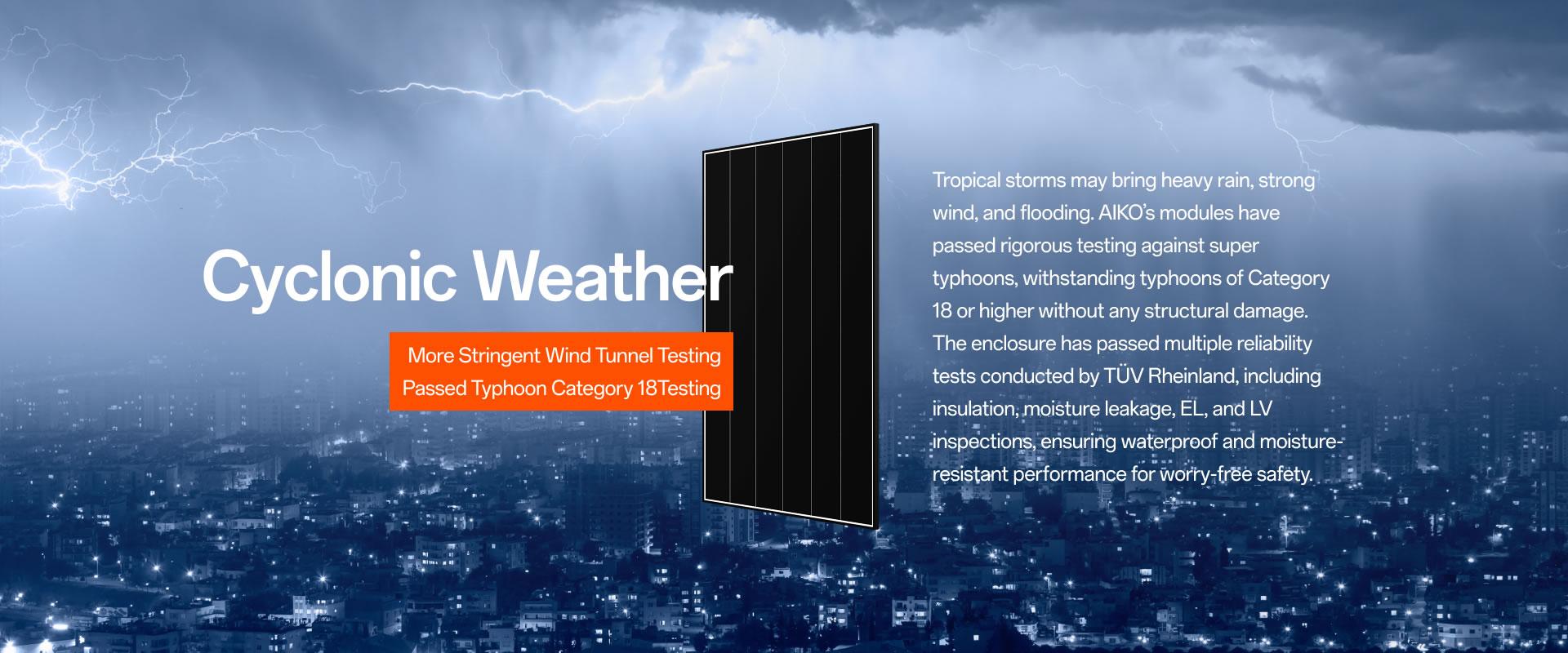 AIKO solar panel tested for cyclonic weather resilience: wind tunnel and typhoon Category 18 certified