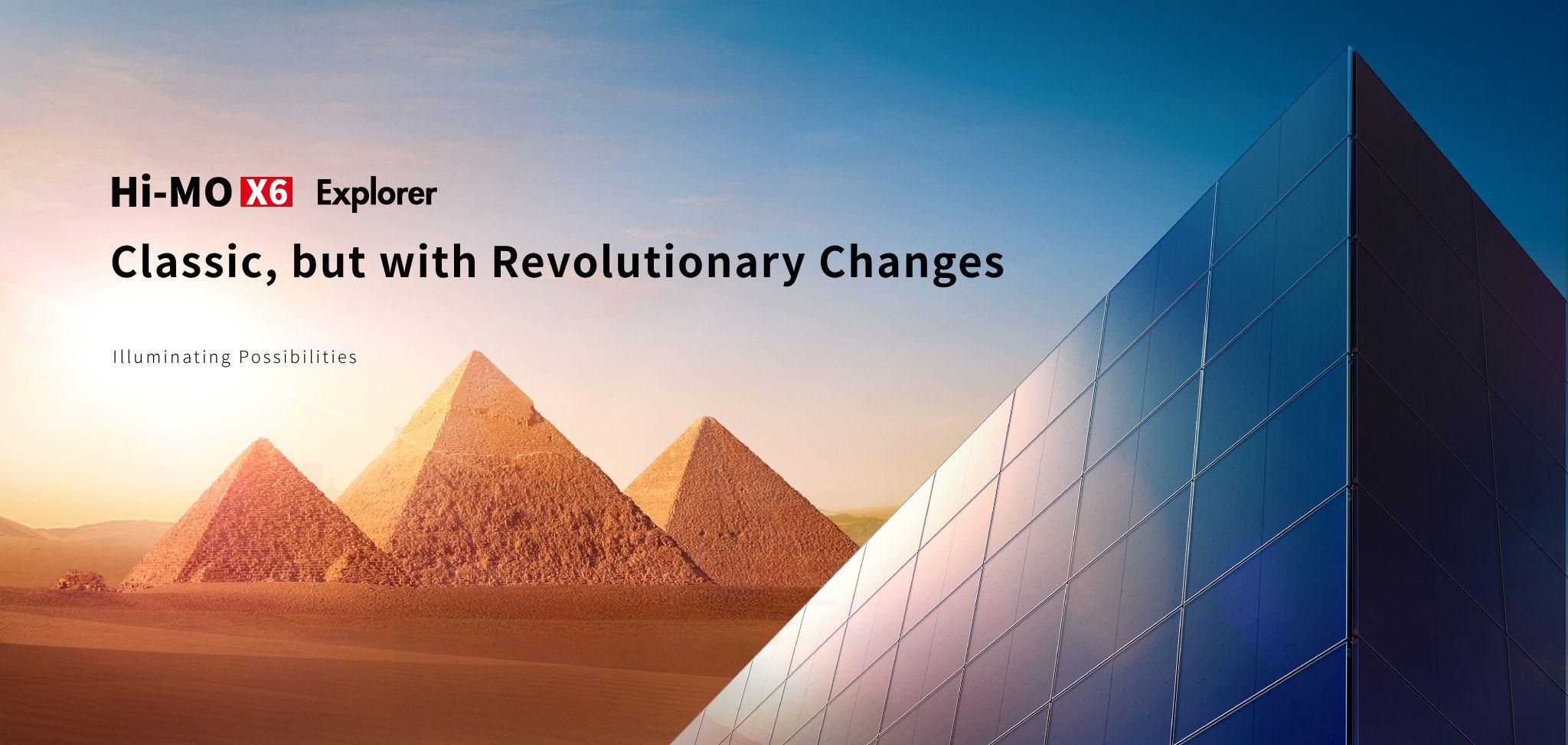 LONGi Hi-MO X6 Explorer solar panel against a desert sunset