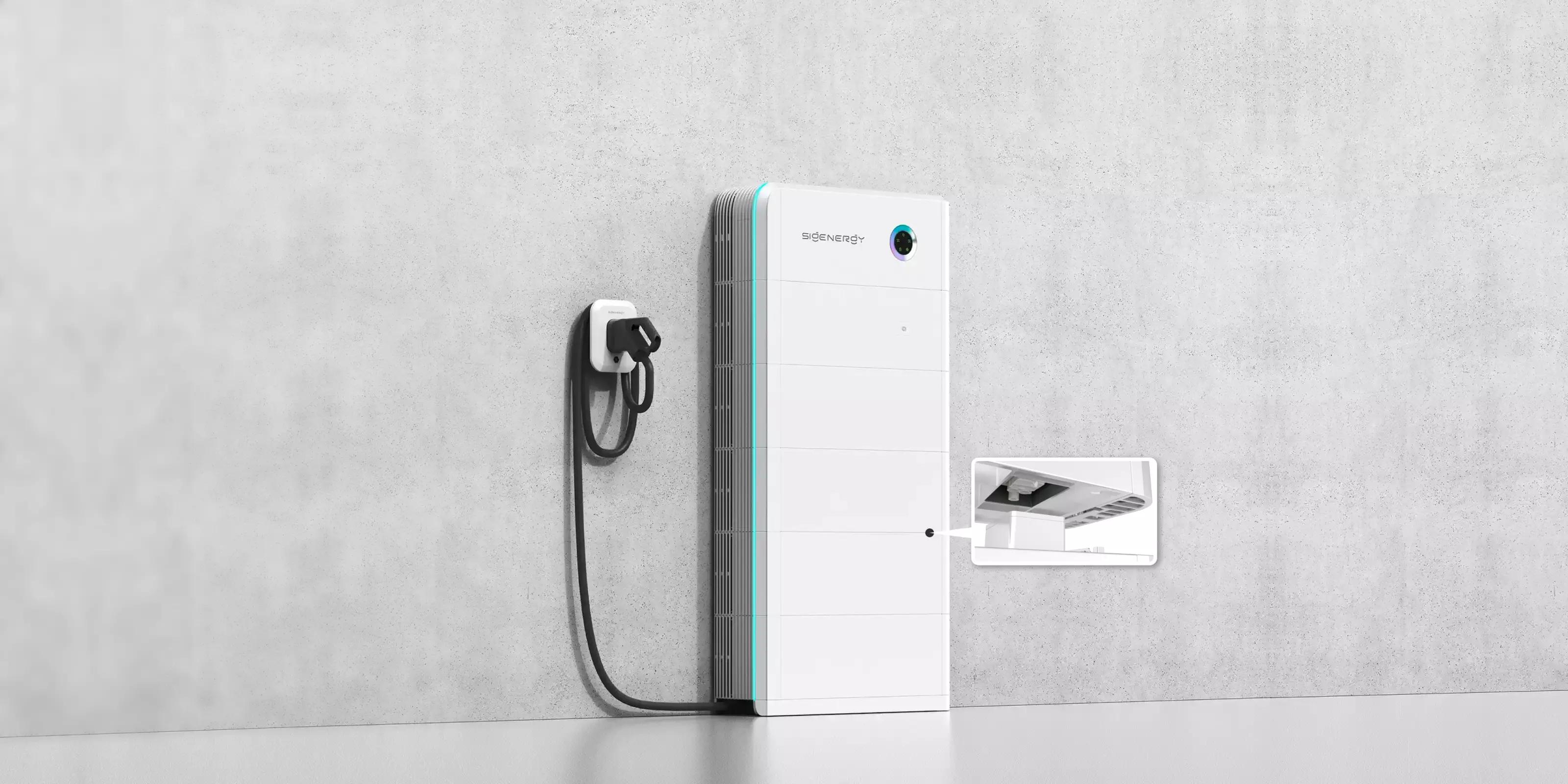 Sigenergy SigenStor home battery with integrated EV charger mounted on a wall
